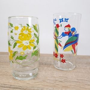 VINTAGE 2 Pc Cup Lot Flower Power Retro Tumbler & Federal Glass Maypole
